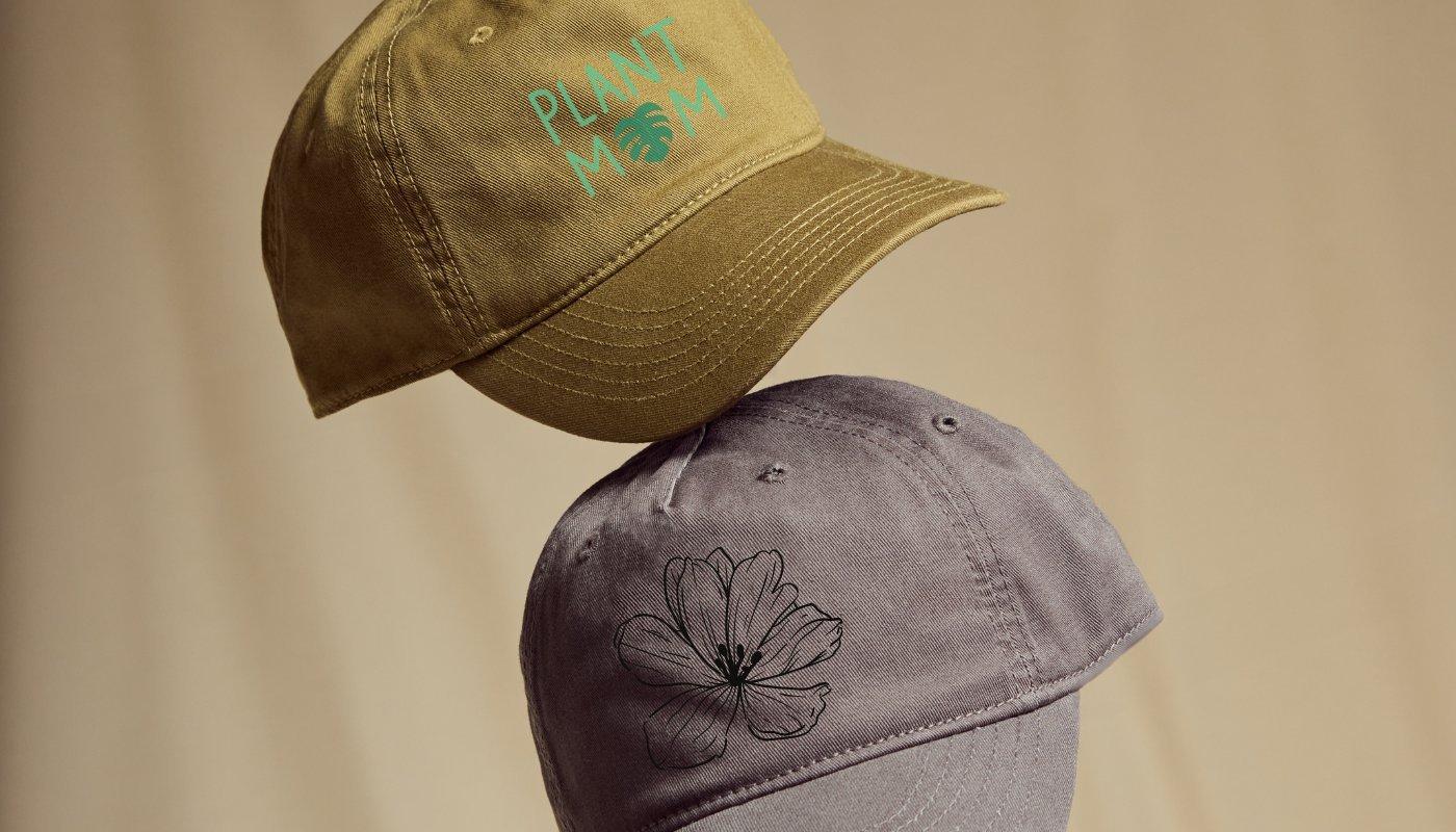 organic baseball caps with printed graphics